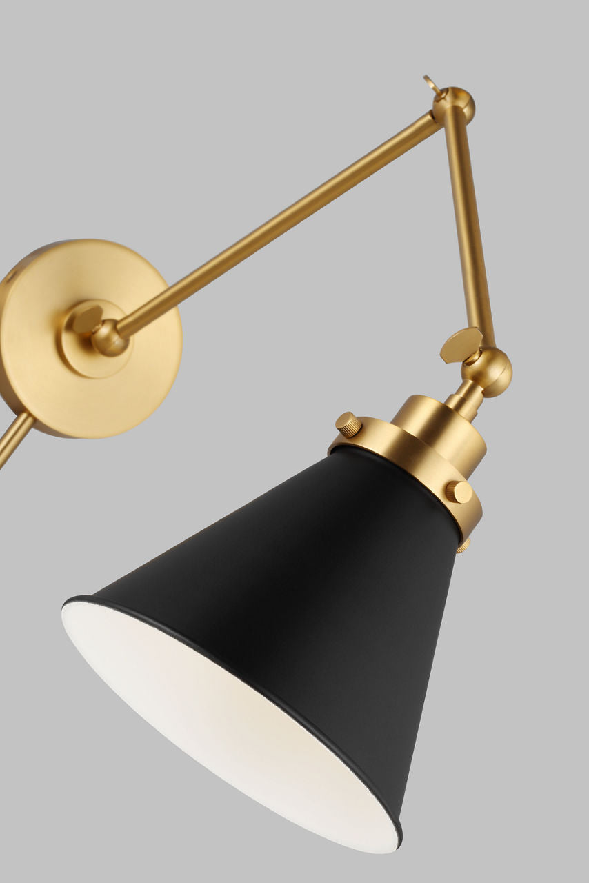 Wellfleet Double Arm Cone Task Sconce Midnight Black and Burnished Brass