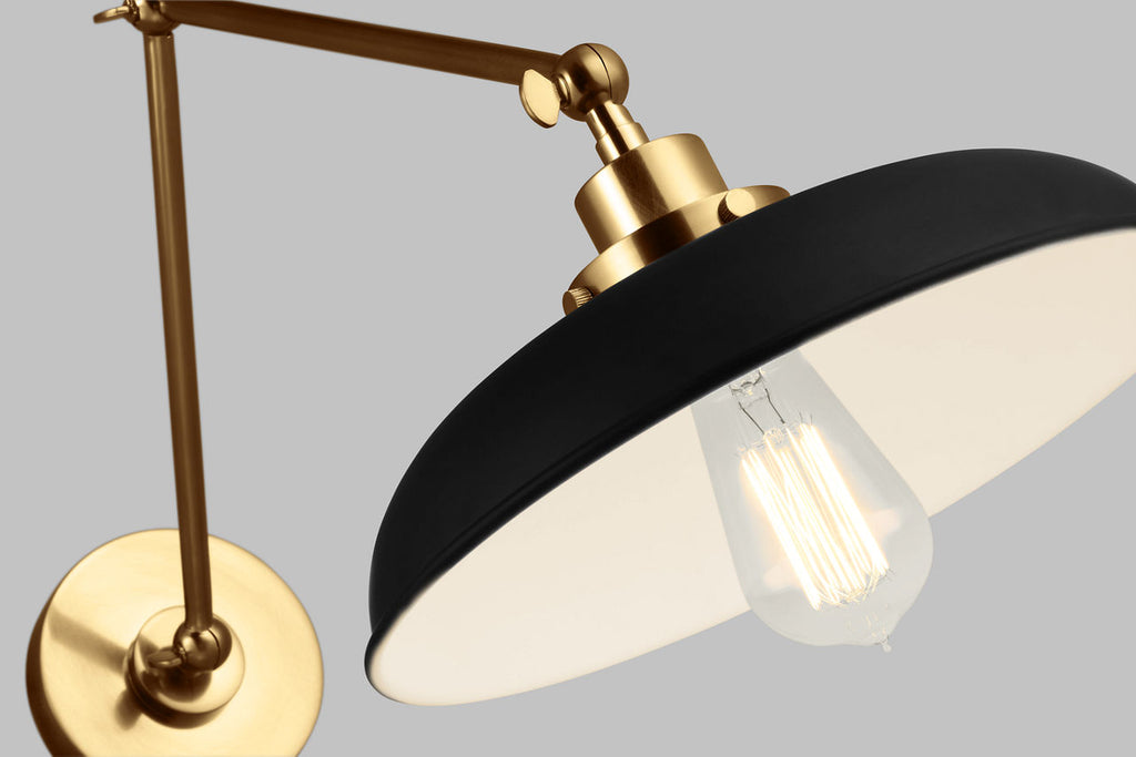 Wellfleet Double Arm Wide Task Sconce Midnight Black and Burnished Brass