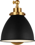 Wellfleet Single Arm Dome Task Sconce Midnight Black and Burnished Brass