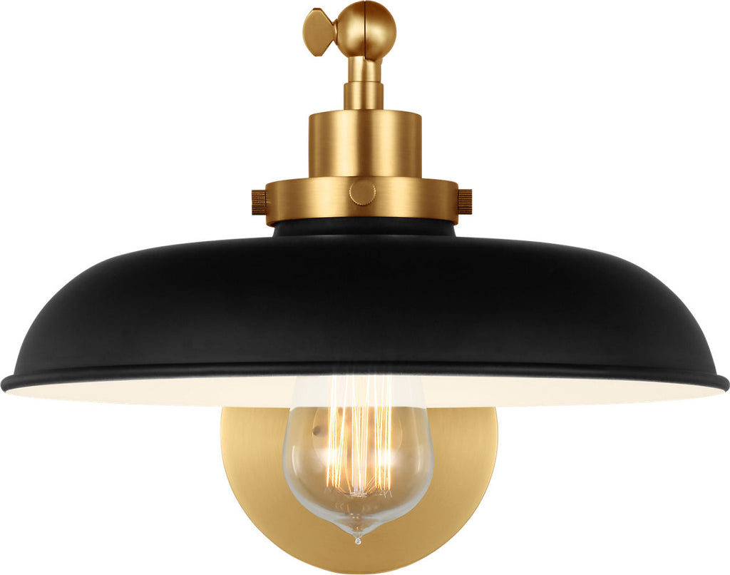 Wellfleet Single Arm Wide Task Sconce Midnight Black and Burnished Brass