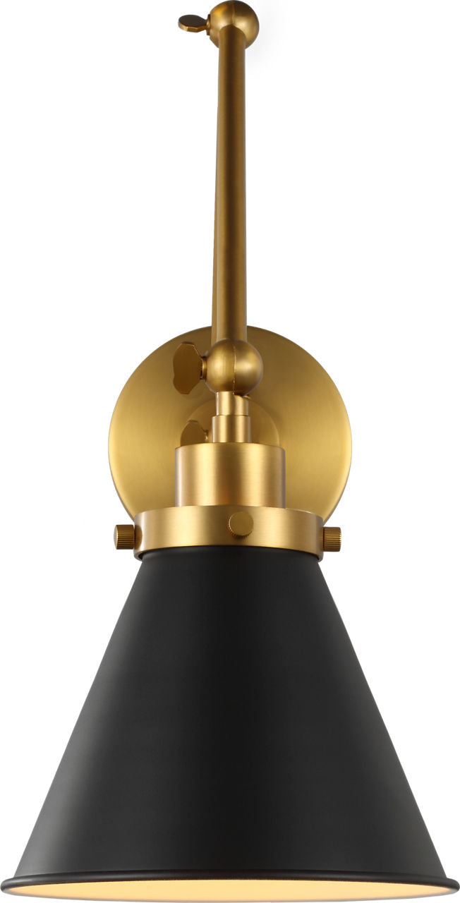 Wellfleet Double Arm Cone Task Sconce Midnight Black and Burnished Brass