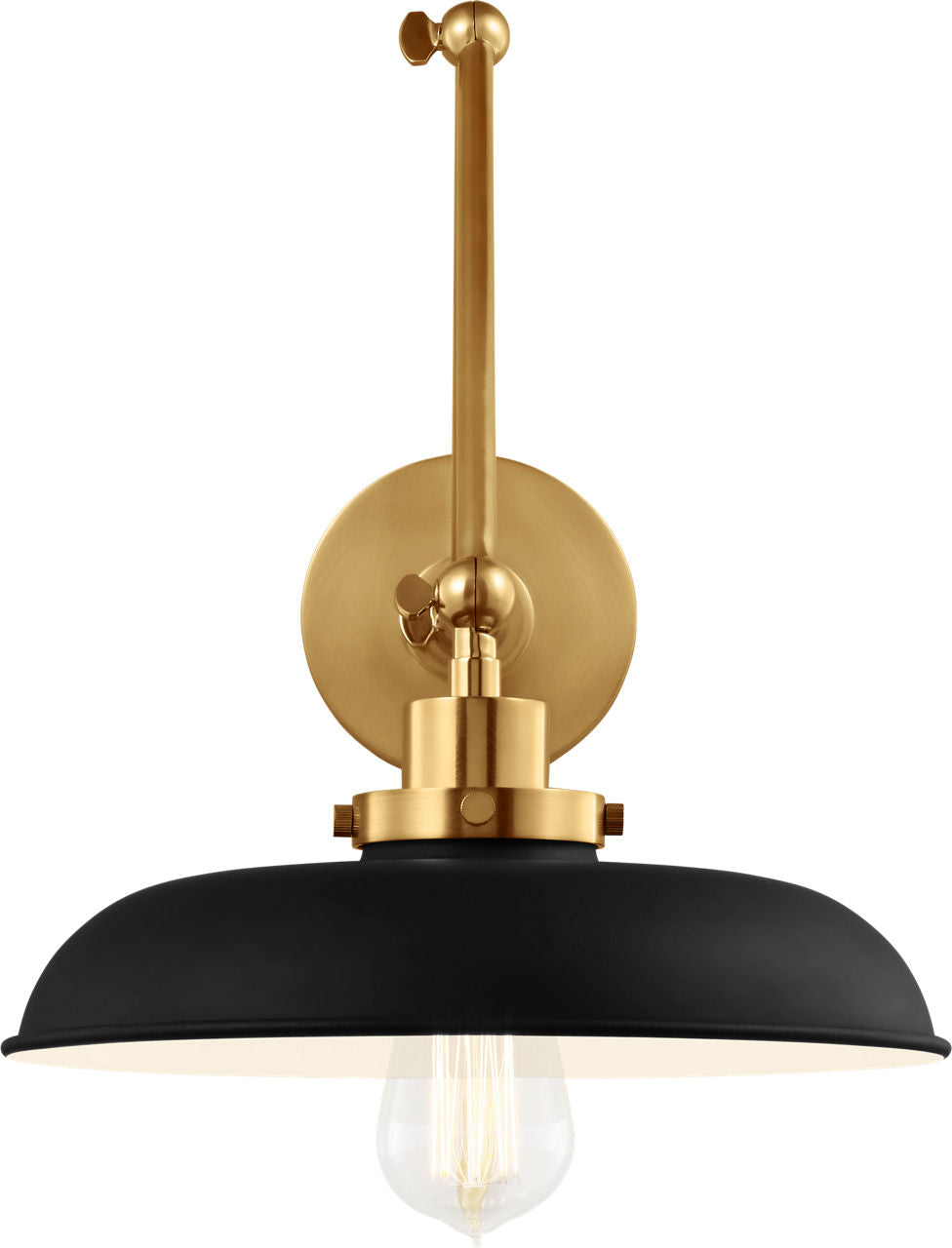Wellfleet Double Arm Wide Task Sconce Midnight Black and Burnished Brass