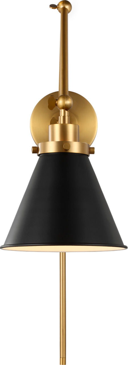 Wellfleet Double Arm Cone Task Sconce Midnight Black and Burnished Brass