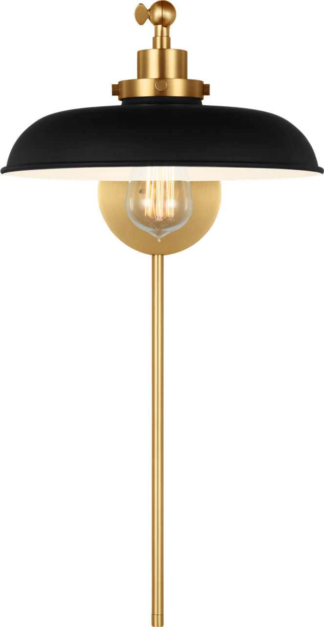 Wellfleet Single Arm Wide Task Sconce Midnight Black and Burnished Brass