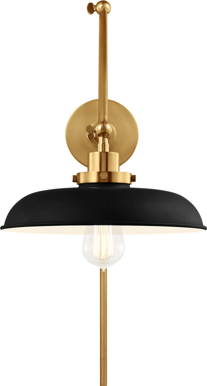 Wellfleet Double Arm Wide Task Sconce Midnight Black and Burnished Brass