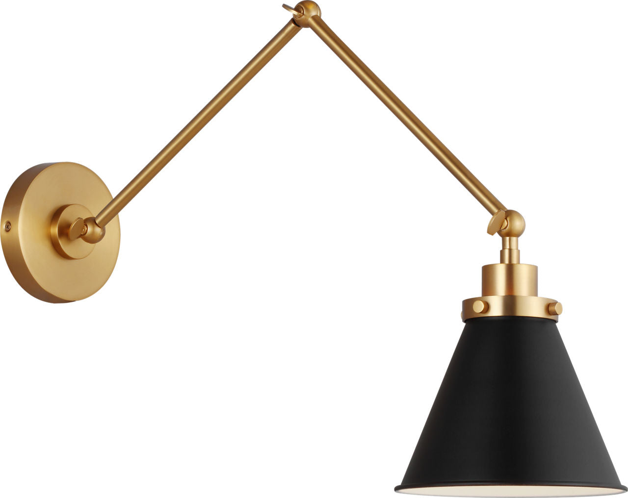 Wellfleet Double Arm Cone Task Sconce Midnight Black and Burnished Brass