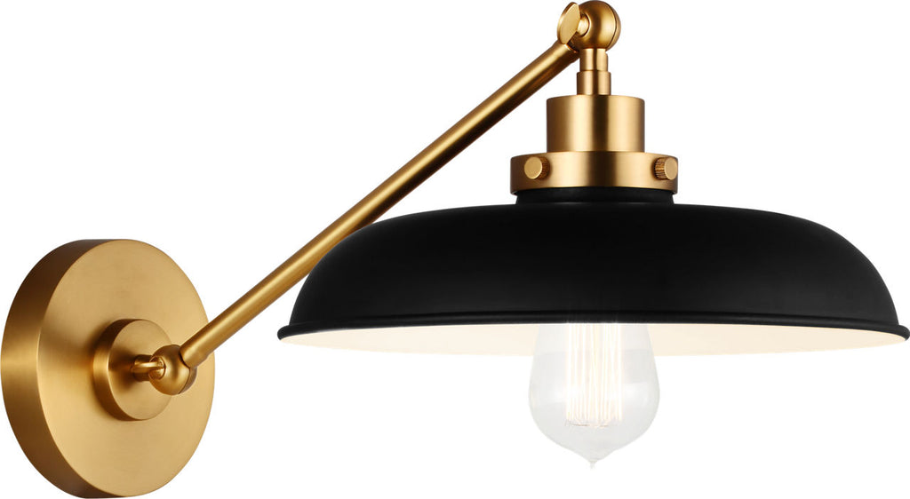 Wellfleet Single Arm Wide Task Sconce Midnight Black and Burnished Brass