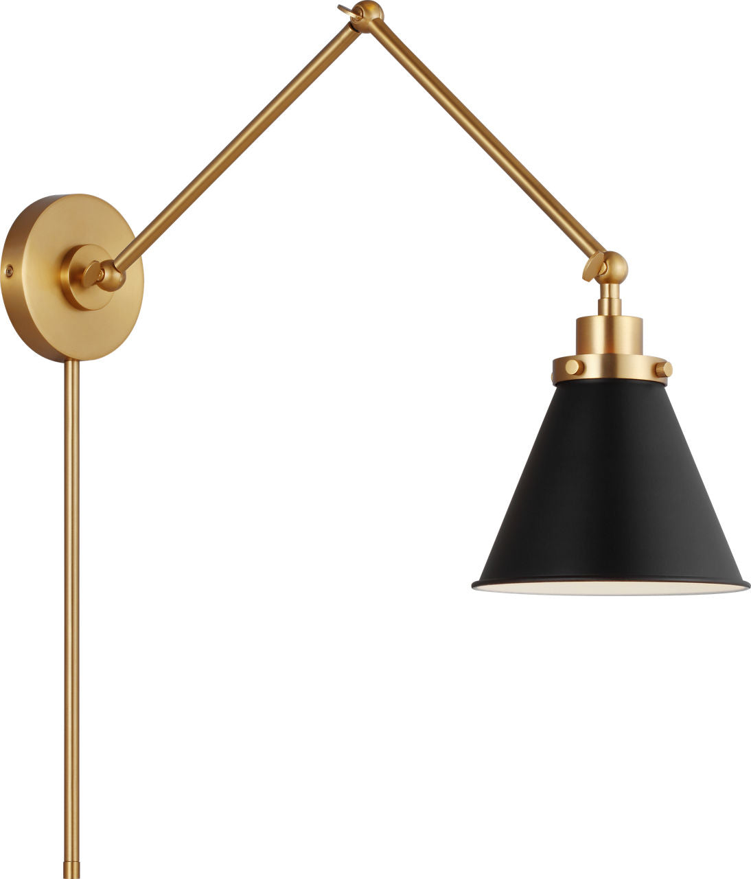 Wellfleet Double Arm Cone Task Sconce Midnight Black and Burnished Brass
