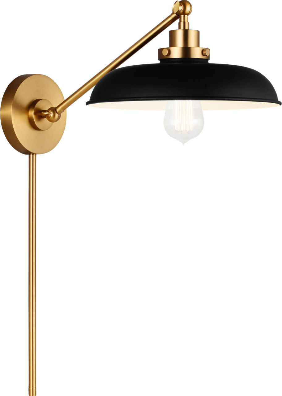 Wellfleet Single Arm Wide Task Sconce Midnight Black and Burnished Brass