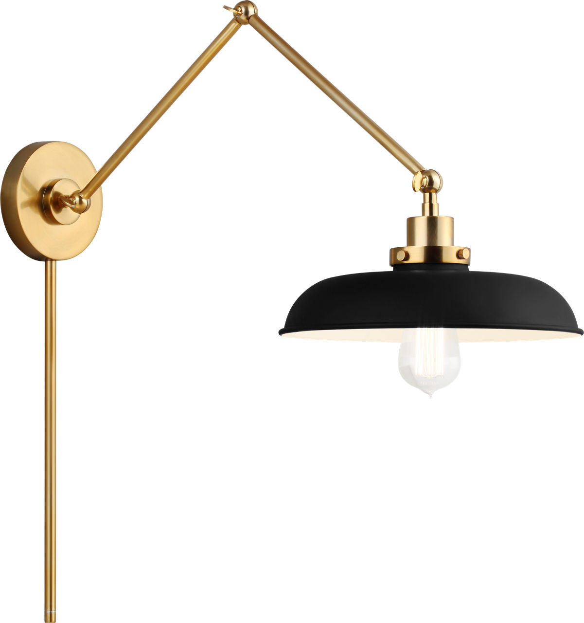 Wellfleet Double Arm Wide Task Sconce Midnight Black and Burnished Brass
