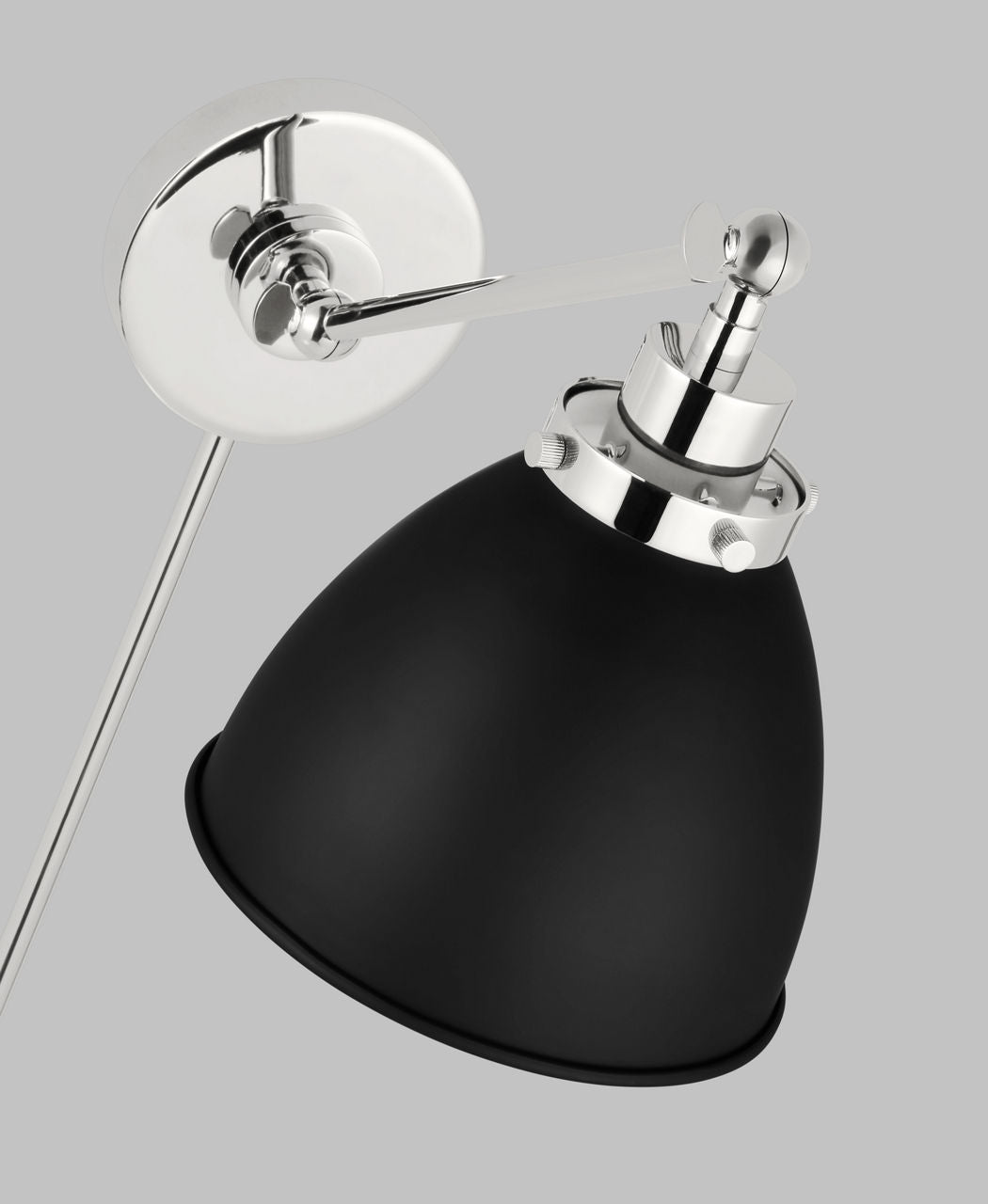 Wellfleet Single Arm Dome Task Sconce Midnight Black and Polished Nickel