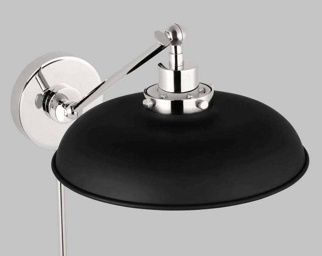 Wellfleet Single Arm Wide Task Sconce Midnight Black and Polished Nickel