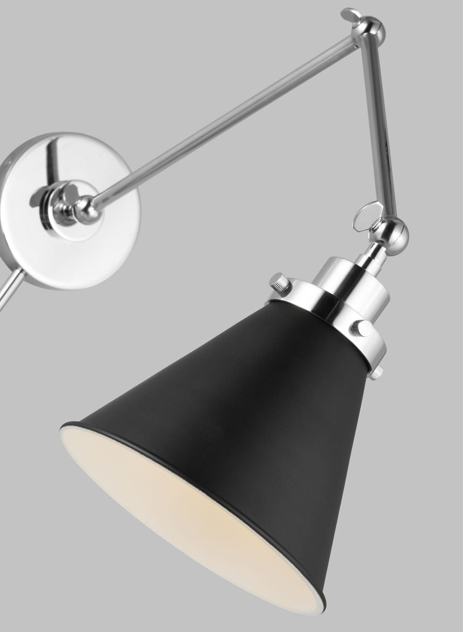 Wellfleet Double Arm Cone Task Sconce Midnight Black and Polished Nickel