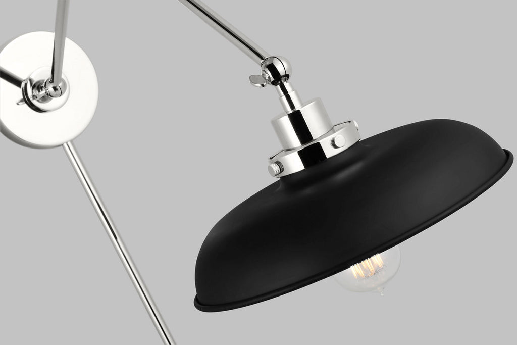 Wellfleet Double Arm Wide Task Sconce Midnight Black and Polished Nickel