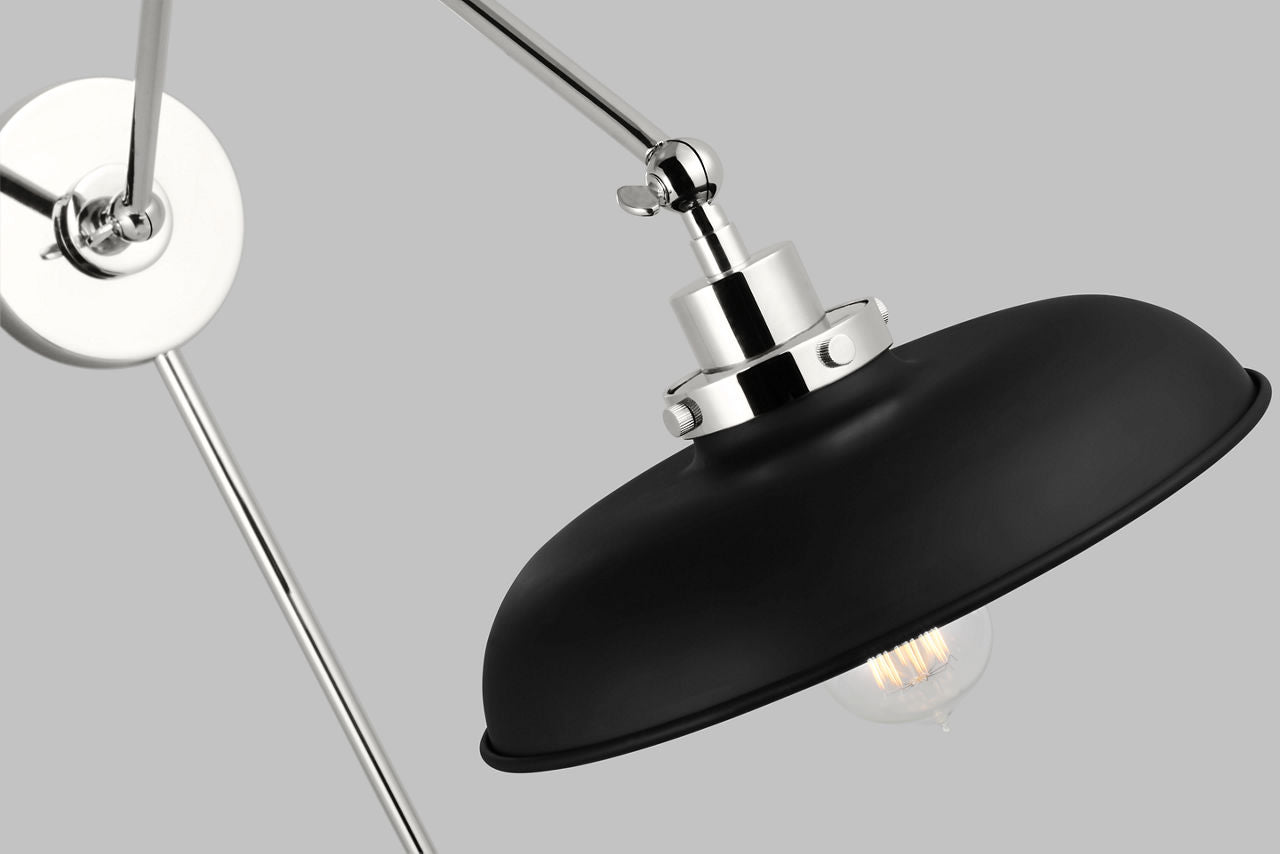 Wellfleet Double Arm Wide Task Sconce Midnight Black and Polished Nickel