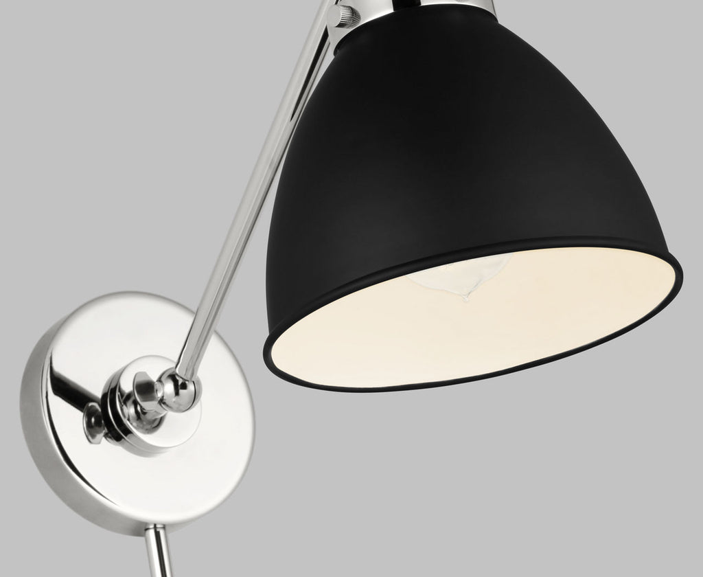 Wellfleet Single Arm Dome Task Sconce Midnight Black and Polished Nickel