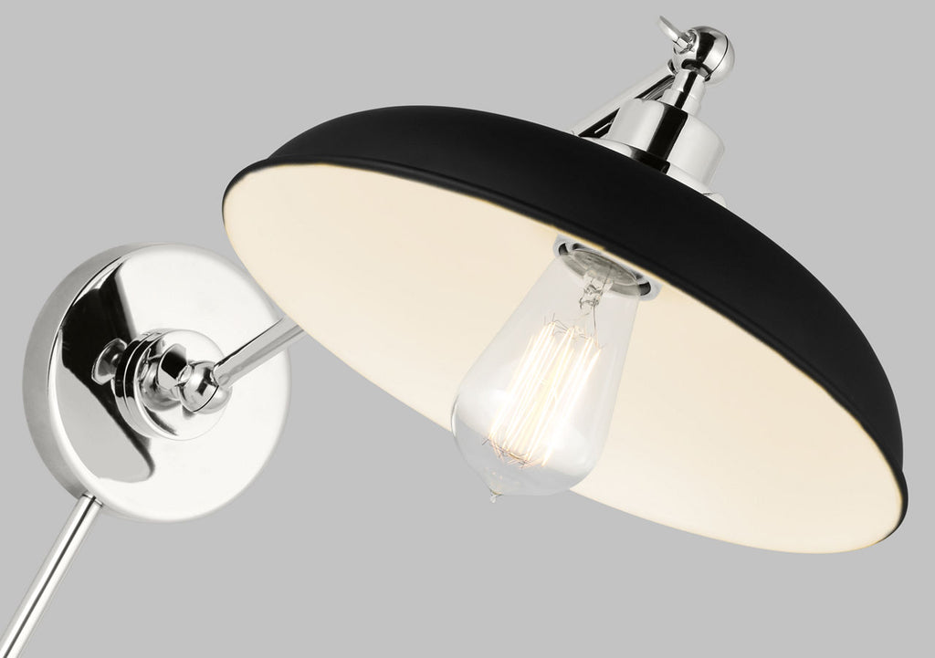 Wellfleet Single Arm Wide Task Sconce Midnight Black and Polished Nickel