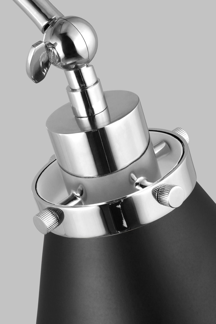 Wellfleet Double Arm Cone Task Sconce Midnight Black and Polished Nickel