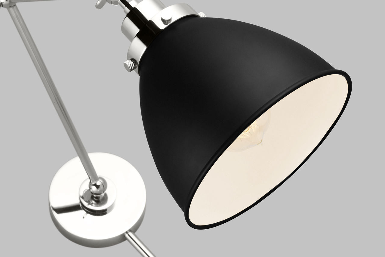 Wellfleet Double Arm Dome Task Sconce Midnight Black and Polished Nickel