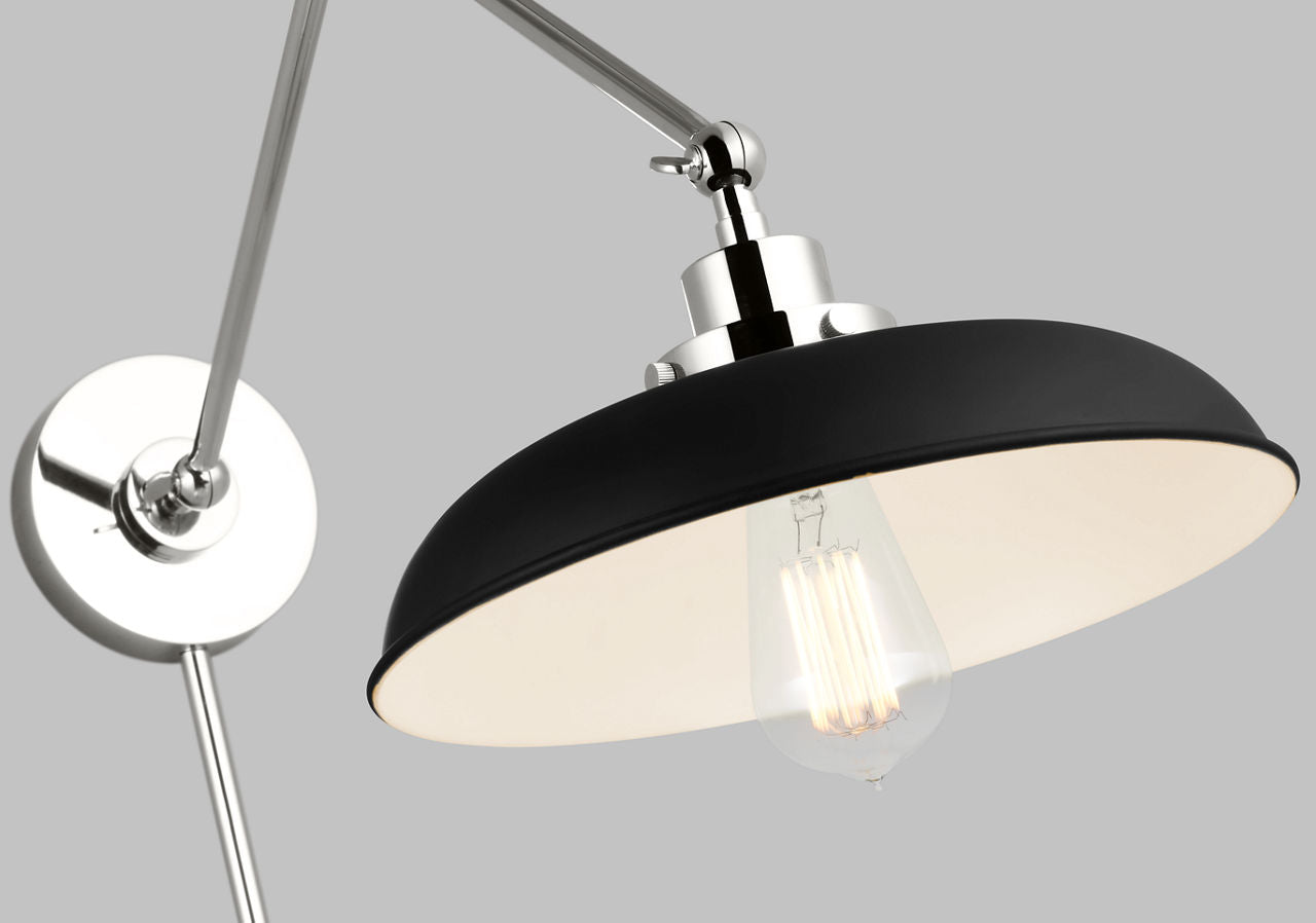 Wellfleet Double Arm Wide Task Sconce Midnight Black and Polished Nickel