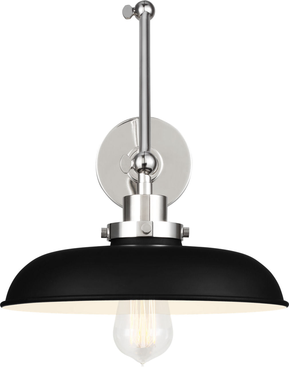 Wellfleet Double Arm Wide Task Sconce Midnight Black and Polished Nickel