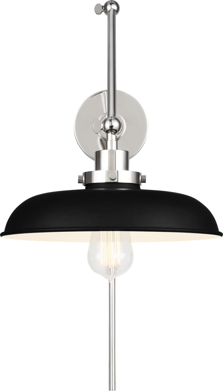 Wellfleet Double Arm Wide Task Sconce Midnight Black and Polished Nickel