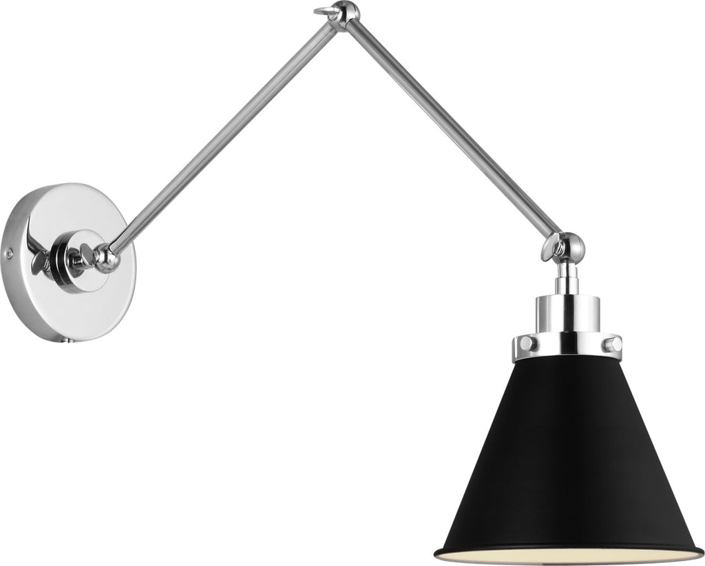 Wellfleet Double Arm Cone Task Sconce Midnight Black and Polished Nickel