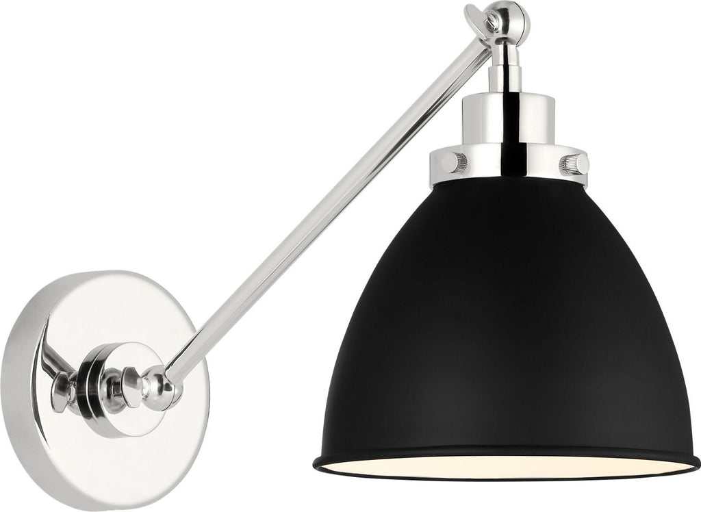 Wellfleet Single Arm Dome Task Sconce Midnight Black and Polished Nickel