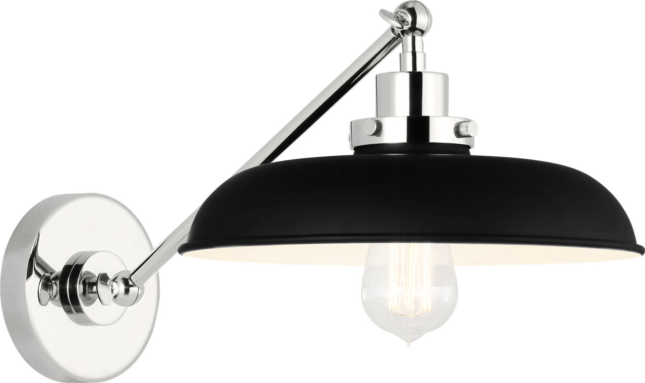 Wellfleet Single Arm Wide Task Sconce Midnight Black and Polished Nickel