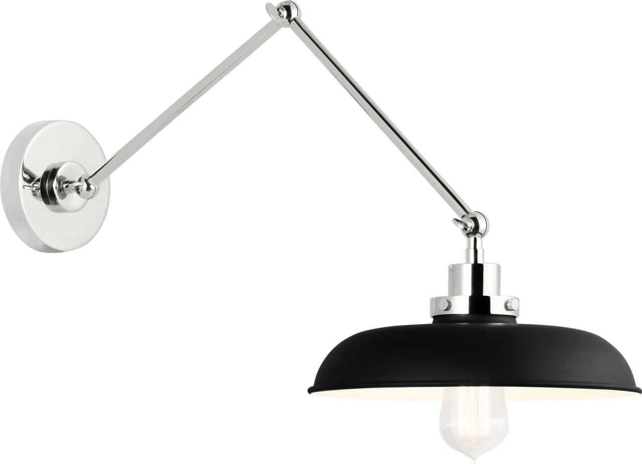 Wellfleet Double Arm Wide Task Sconce Midnight Black and Polished Nickel