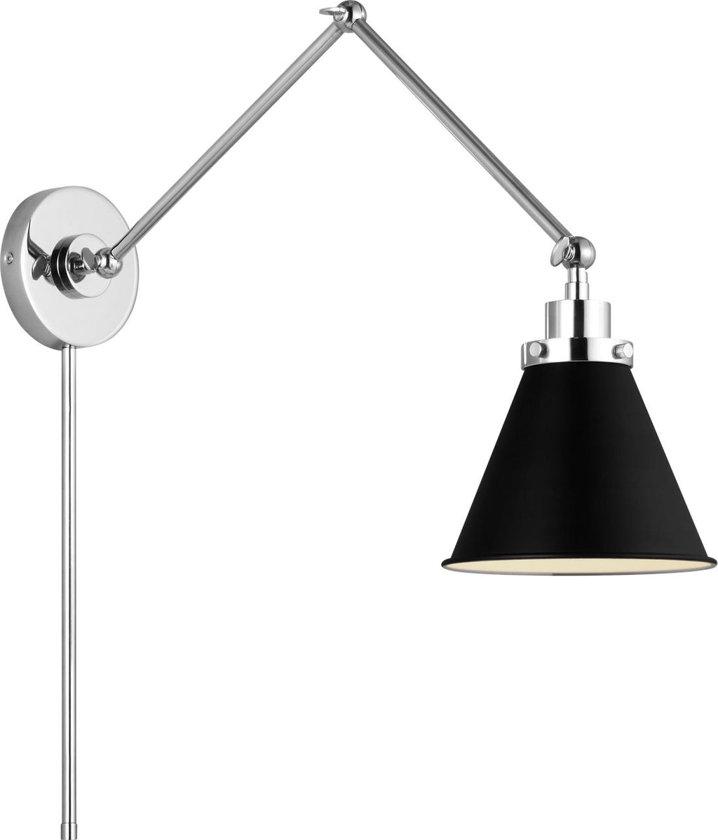 Wellfleet Double Arm Cone Task Sconce Midnight Black and Polished Nickel