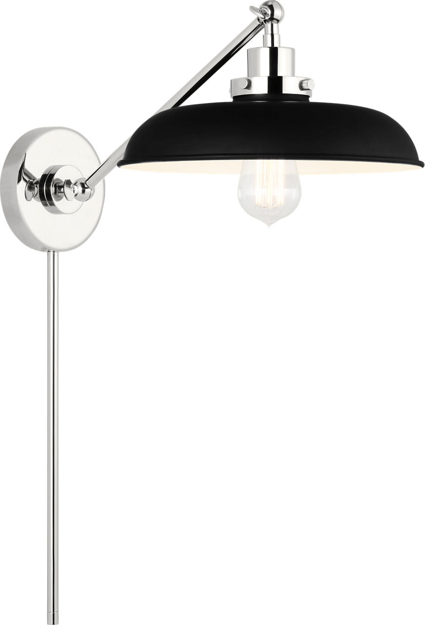 Wellfleet Single Arm Wide Task Sconce Midnight Black and Polished Nickel