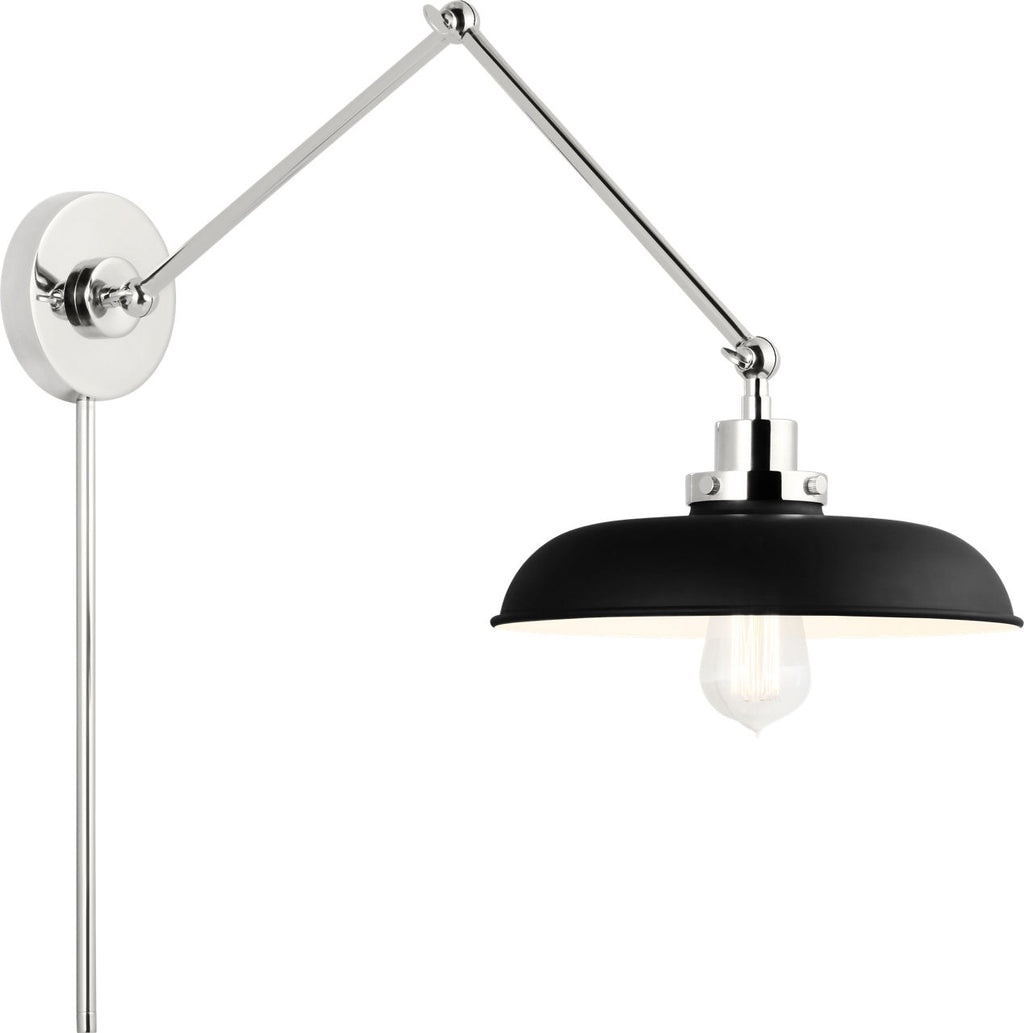 Wellfleet Double Arm Wide Task Sconce Midnight Black and Polished Nickel