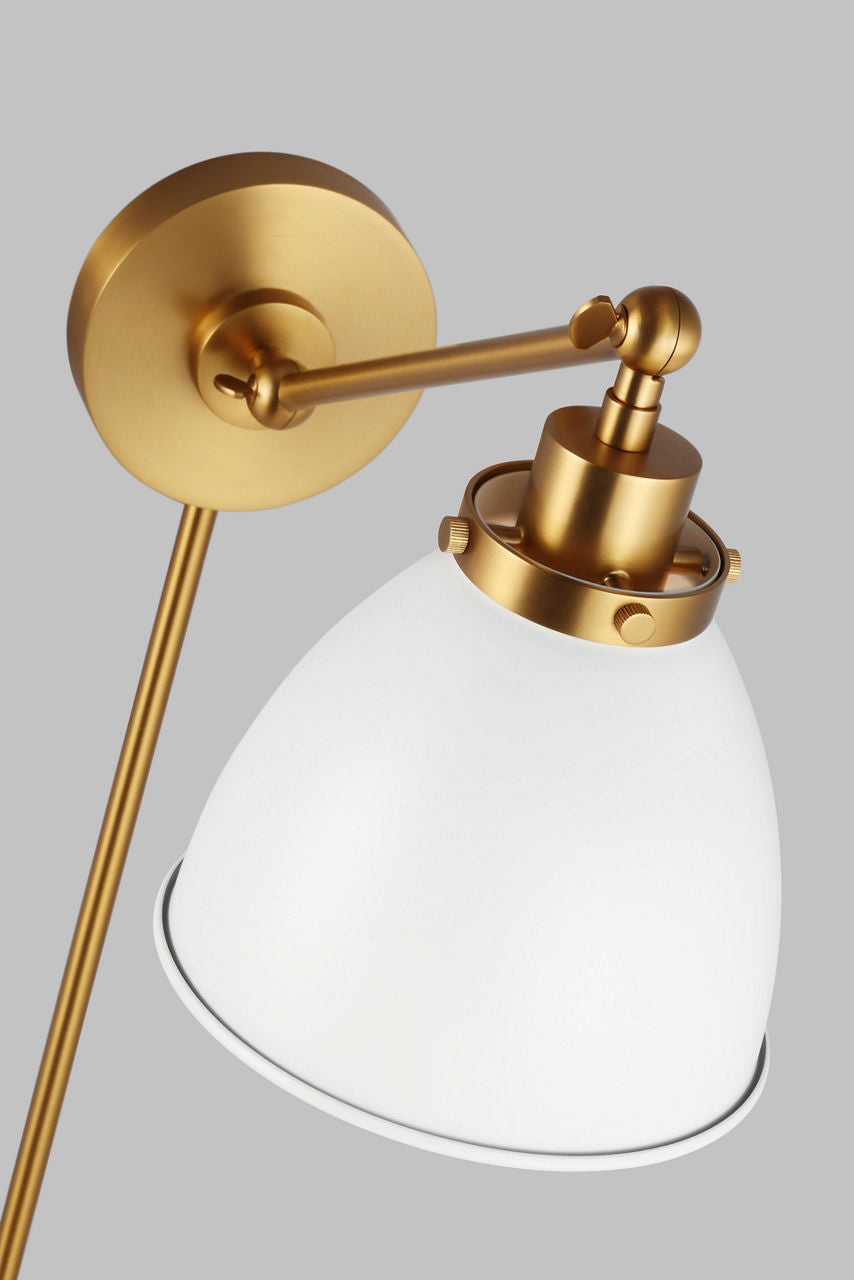 Wellfleet Single Arm Dome Task Sconce Matte White and Burnished Brass