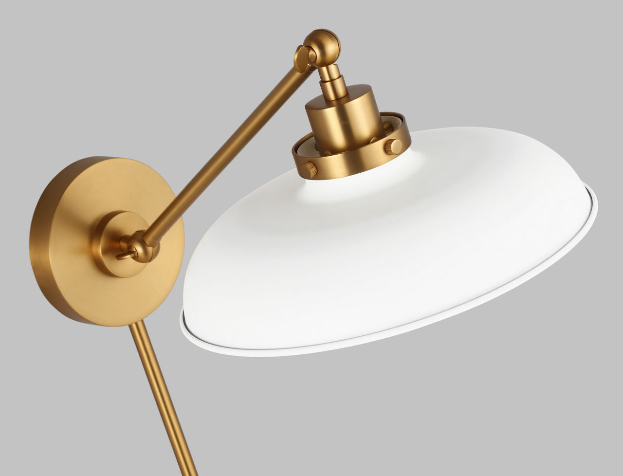 Wellfleet Single Arm Wide Task Sconce Matte White and Burnished Brass