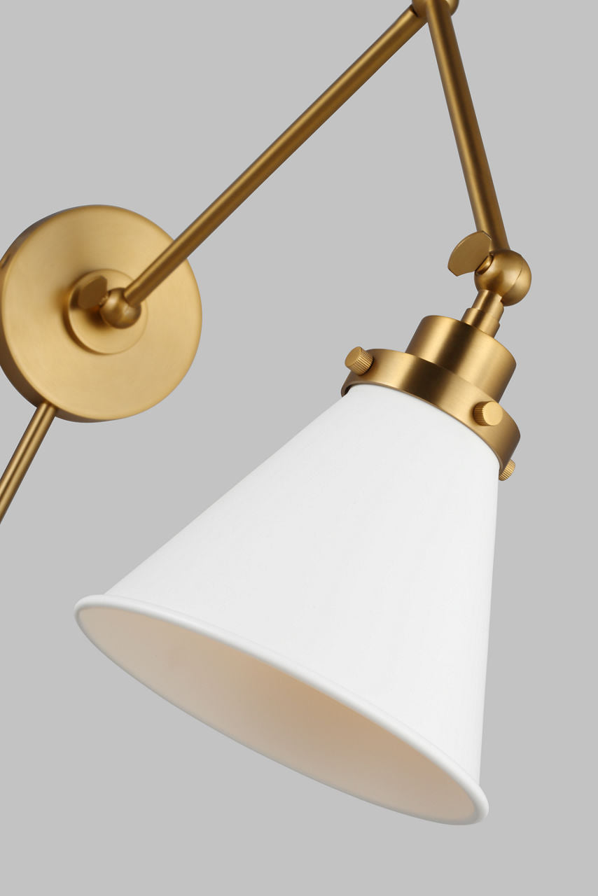 Wellfleet Double Arm Cone Task Sconce Matte White and Burnished Brass