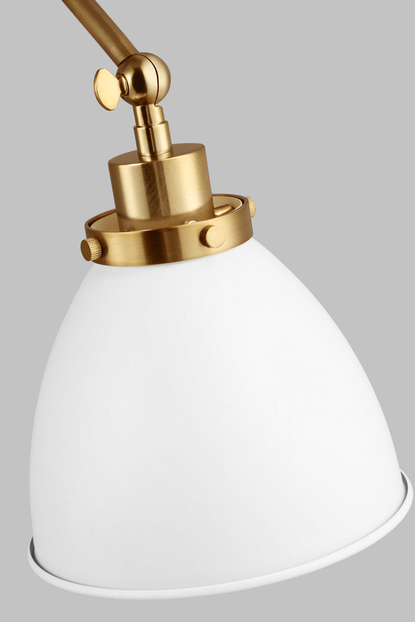 Wellfleet Double Arm Dome Task Sconce Matte White and Burnished Brass