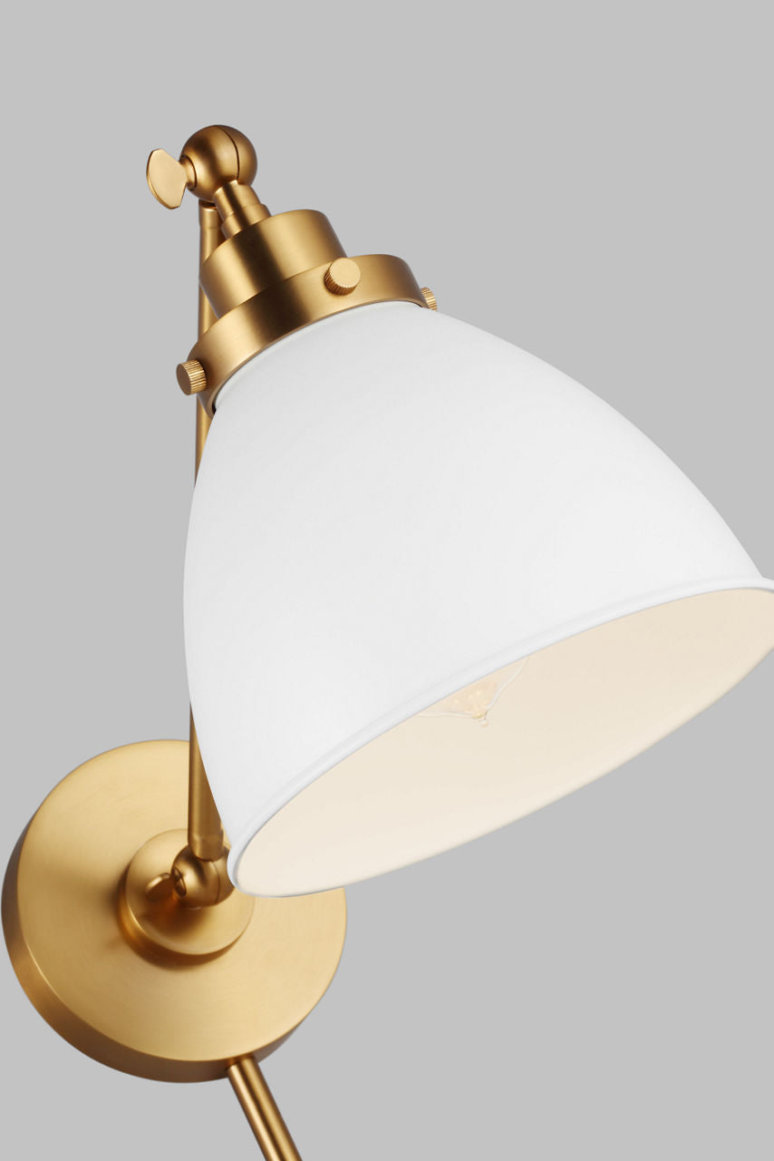 Wellfleet Single Arm Dome Task Sconce Matte White and Burnished Brass