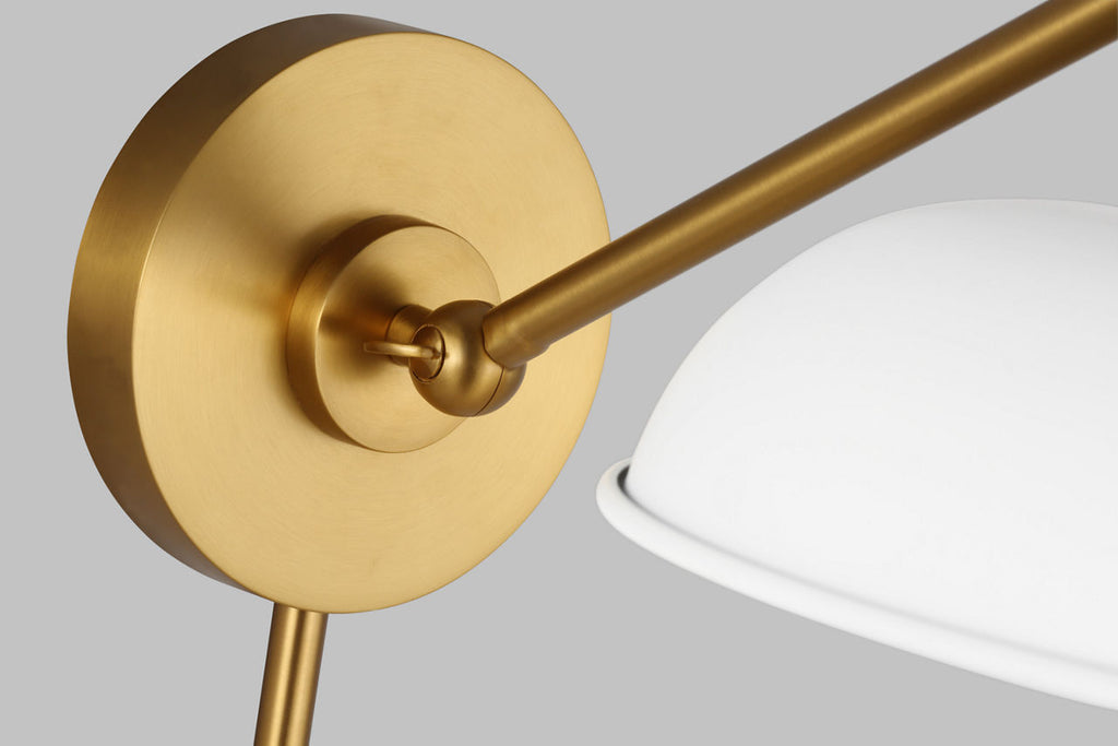 Wellfleet Single Arm Wide Task Sconce Matte White and Burnished Brass