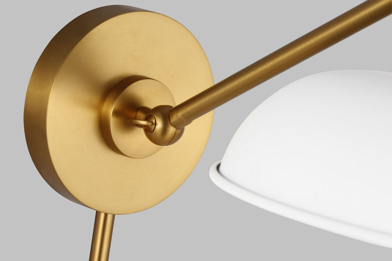 Wellfleet Single Arm Wide Task Sconce Matte White and Burnished Brass