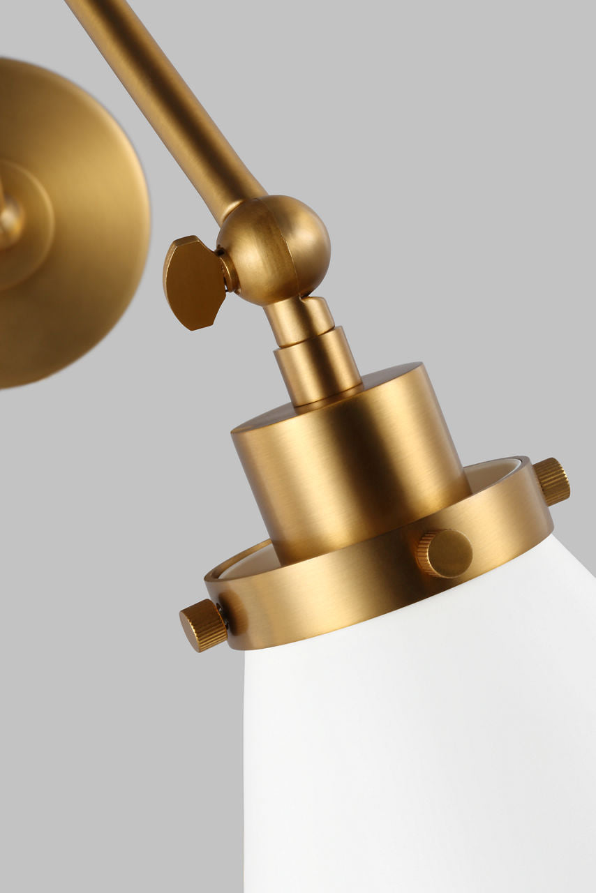 Wellfleet Double Arm Cone Task Sconce Matte White and Burnished Brass