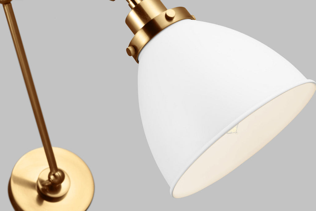 Wellfleet Double Arm Dome Task Sconce Matte White and Burnished Brass