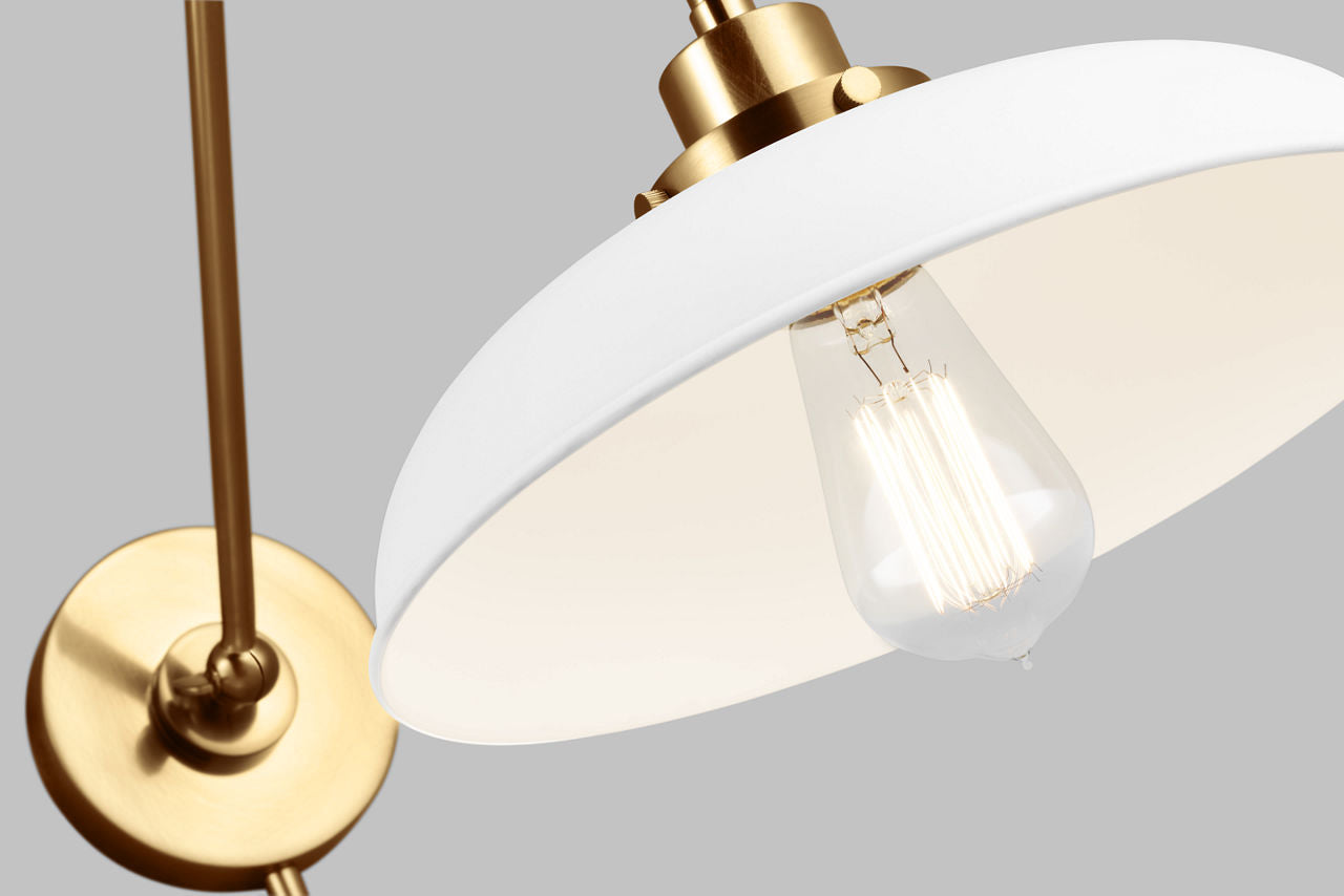 Wellfleet Double Arm Wide Task Sconce Matte White and Burnished Brass