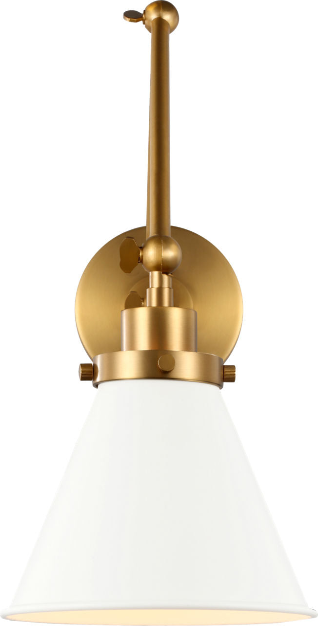 Wellfleet Double Arm Cone Task Sconce Matte White and Burnished Brass
