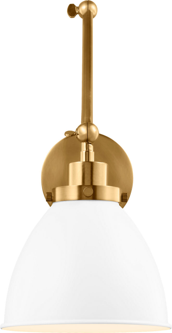 Wellfleet Double Arm Dome Task Sconce Matte White and Burnished Brass