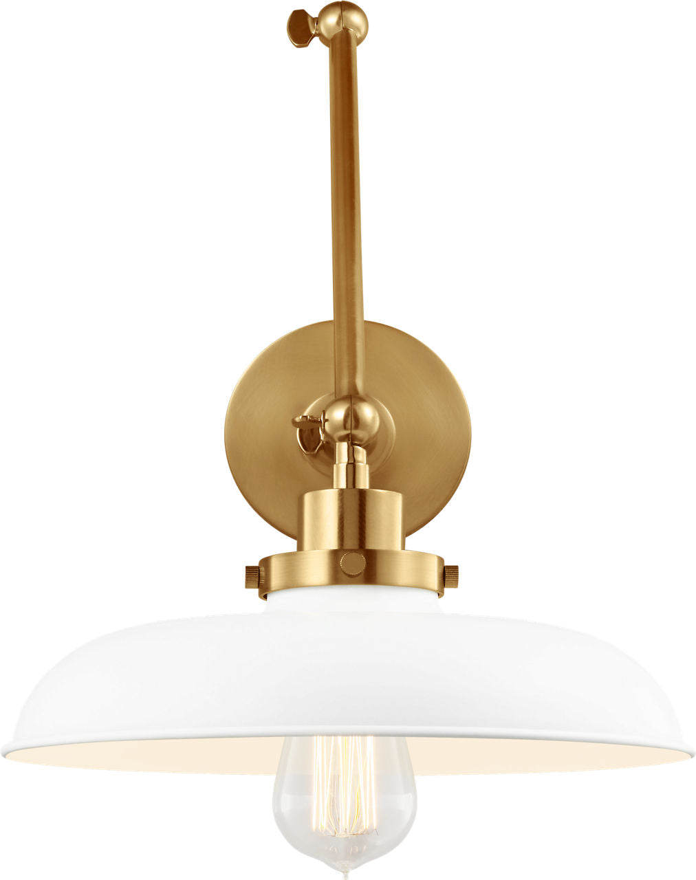 Wellfleet Double Arm Wide Task Sconce Matte White and Burnished Brass
