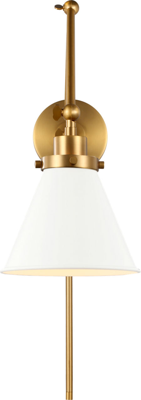 Wellfleet Double Arm Cone Task Sconce Matte White and Burnished Brass
