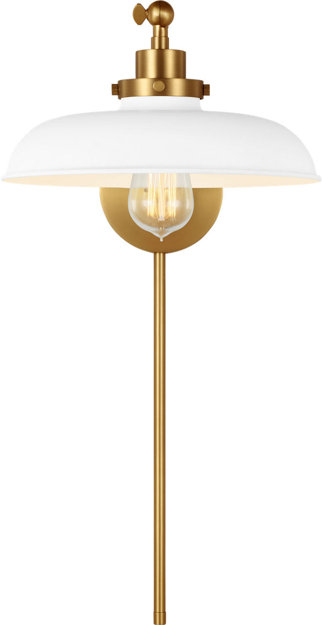 Wellfleet Single Arm Wide Task Sconce Matte White and Burnished Brass