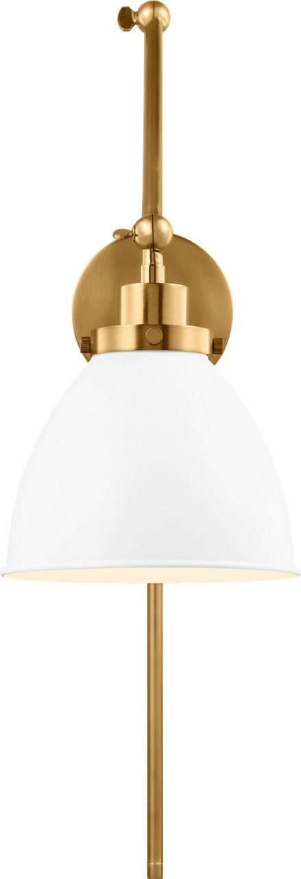 Wellfleet Double Arm Dome Task Sconce Matte White and Burnished Brass