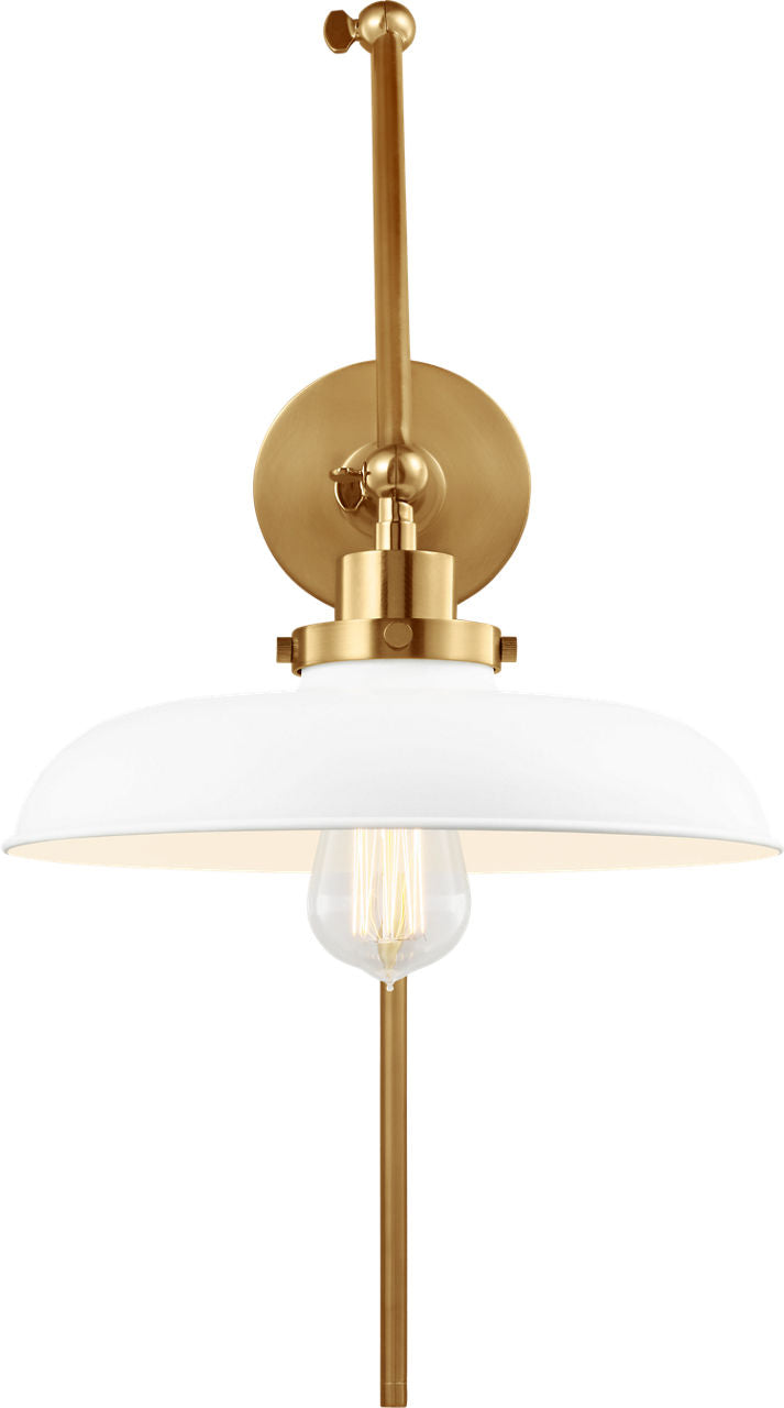 Wellfleet Double Arm Wide Task Sconce Matte White and Burnished Brass